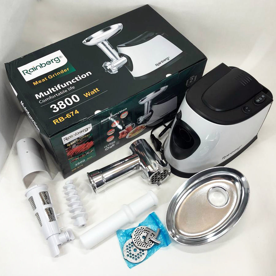 Электромясорубка с соковыжималкой Rainberg RB-674 3000W, электромясорубка для шинковки, мощная мясорубка