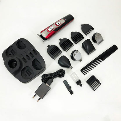 Машинка для стрижки 10в1 GEMEI GM-592, окантовочная машинка, подстригательная машинка. Цвет: красный