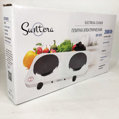 Плита электрическая Suntera DP-1925 2000 Вт, электроплита двухконфорочная настольная. Цвет: белый