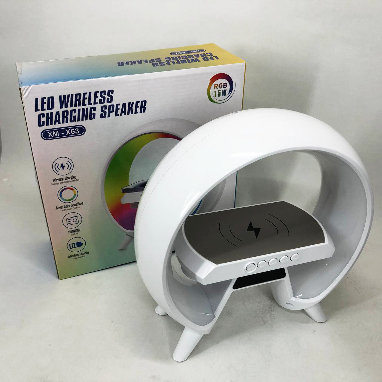 LED Лампа ночник с беспроводной зарядкой и Bluetooth динамиком G-Lite XM-X63, Часы хамелеон с будильник