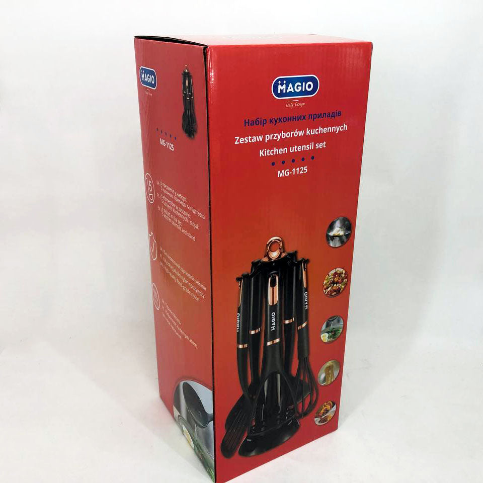 Набор кухонных приборов Magio MG-1125, набор поварешек на подставке, набор силиконовых приборов для кухни