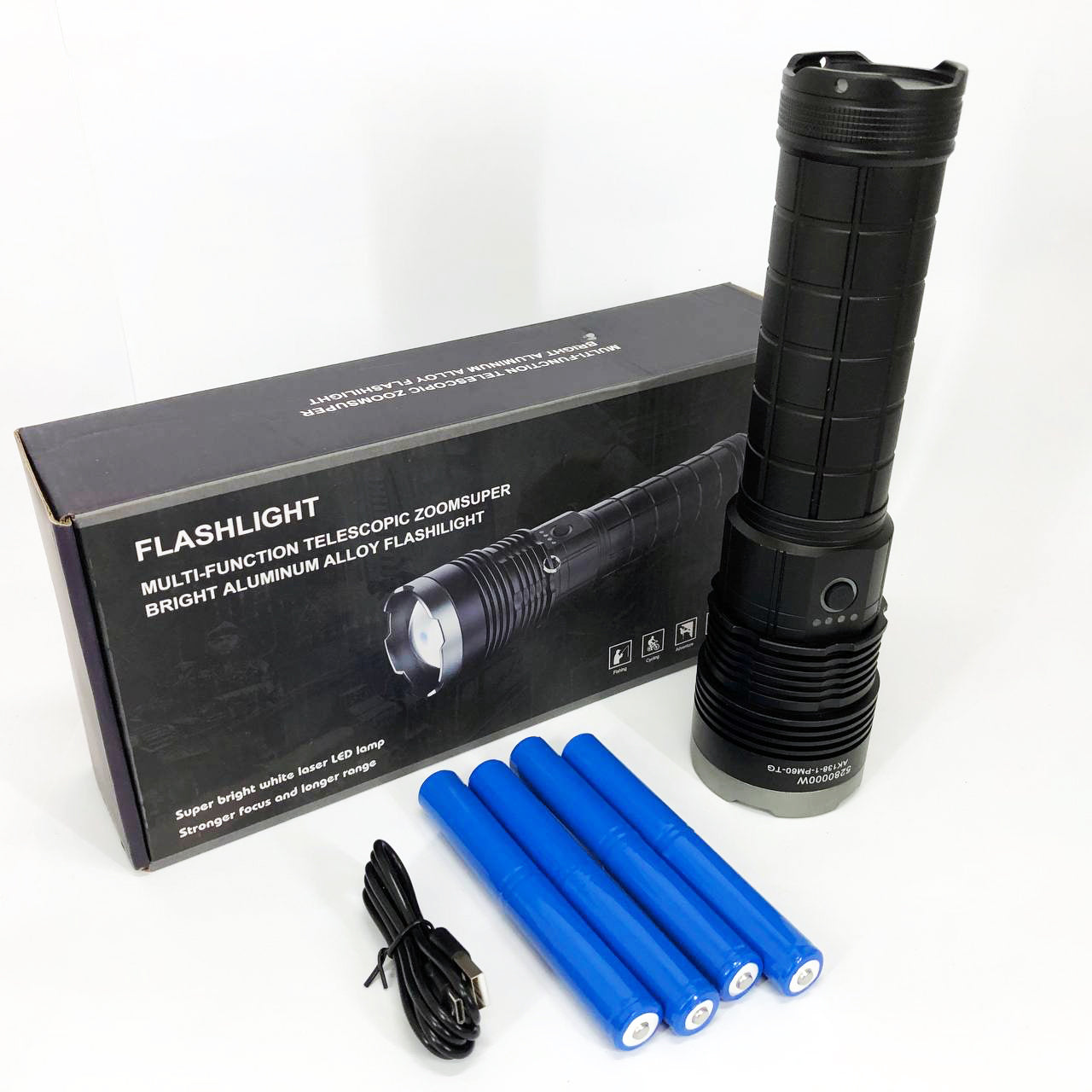 Фонарь ручной модели Police AK138-1 WHITE LASER LED PM60-TG 8х18650, USB-зарядка, Power Bank, зум