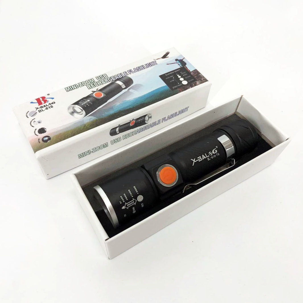 Фонарь ручной аккумуляторный тактический X-Balog BL-616-T6 с зарядкой от павербанков с USB