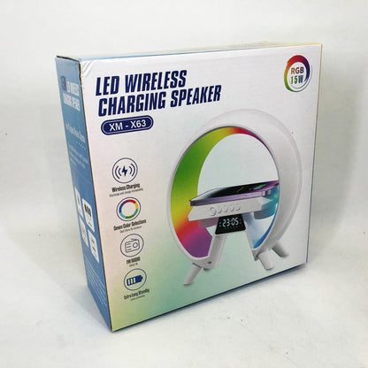 LED Лампа ночник с беспроводной зарядкой и Bluetooth динамиком G-Lite XM-X63, Часы хамелеон с будильник