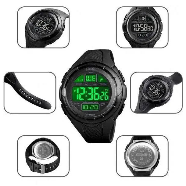 Часы наручные мужские SKMEI 1656BK BLACK, водостойкие тактические часы. Цвет: черный