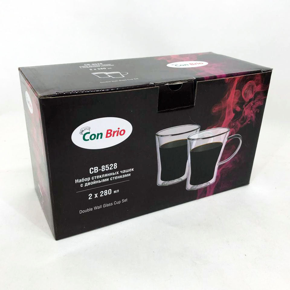 Чашки с двойными стенками Con Brio 280 мл CB-8528 2шт, кружки стеклянные с двойным дном