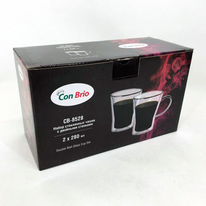 Чашки с двойными стенками Con Brio 280 мл CB-8528 2шт, кружки стеклянные с двойным дном