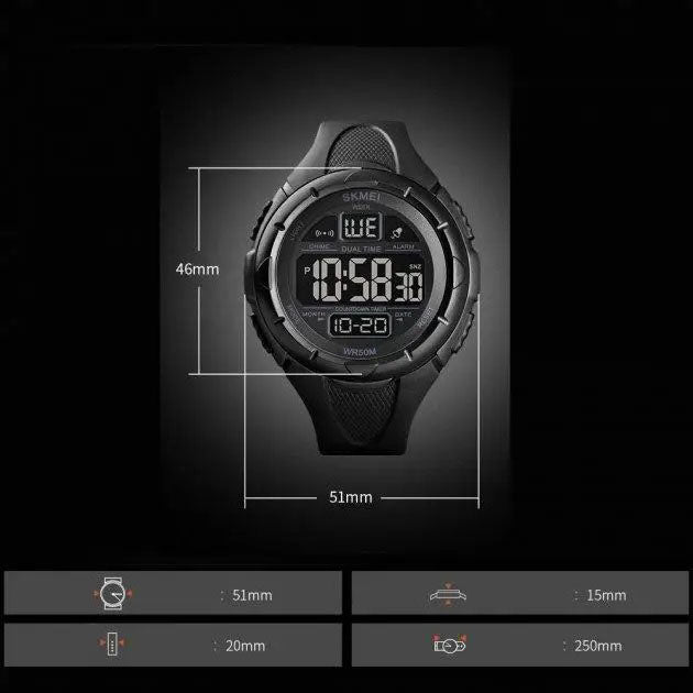 Часы наручные мужские SKMEI 1656BK BLACK, водостойкие тактические часы. Цвет: черный