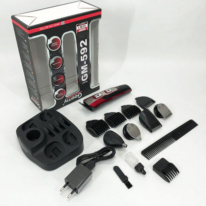 Машинка для стрижки 10в1 GEMEI GM-592, окантовочная машинка, подстригательная машинка. Цвет: красный