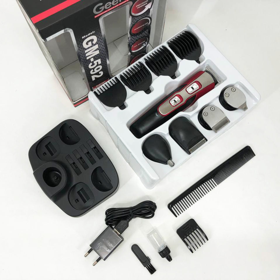 Машинка для стрижки 10в1 GEMEI GM-592, окантовочная машинка, подстригательная машинка. Цвет: красный