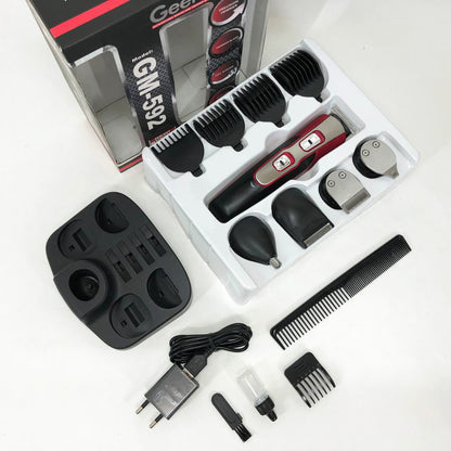 Машинка для стрижки 10в1 GEMEI GM-592, окантовочная машинка, подстригательная машинка. Цвет: красный