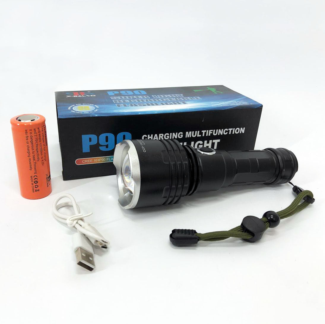 Фонарь полицейский X-Balog BL-531-P90 1х26650 8800mah USB/microUSB/ 3хААА R3 функция Power Bank