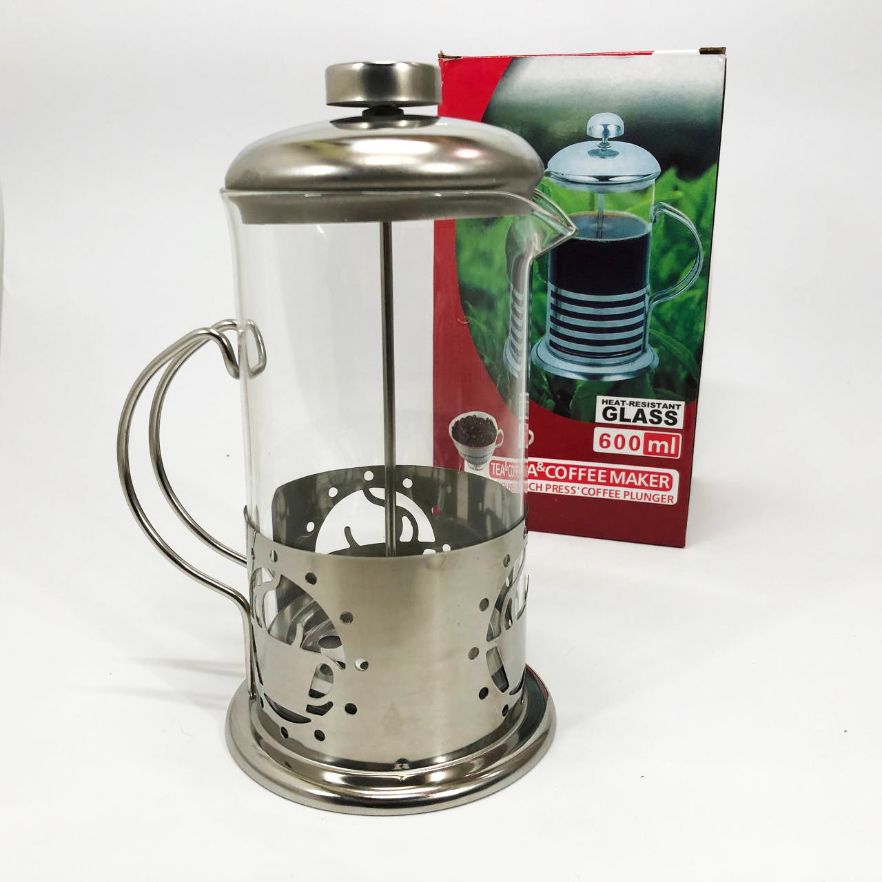 Френч-пресс заварник металлический корпус UNIQUE UN-1152 600 мл, Стеклянный заварочный чайник для чая