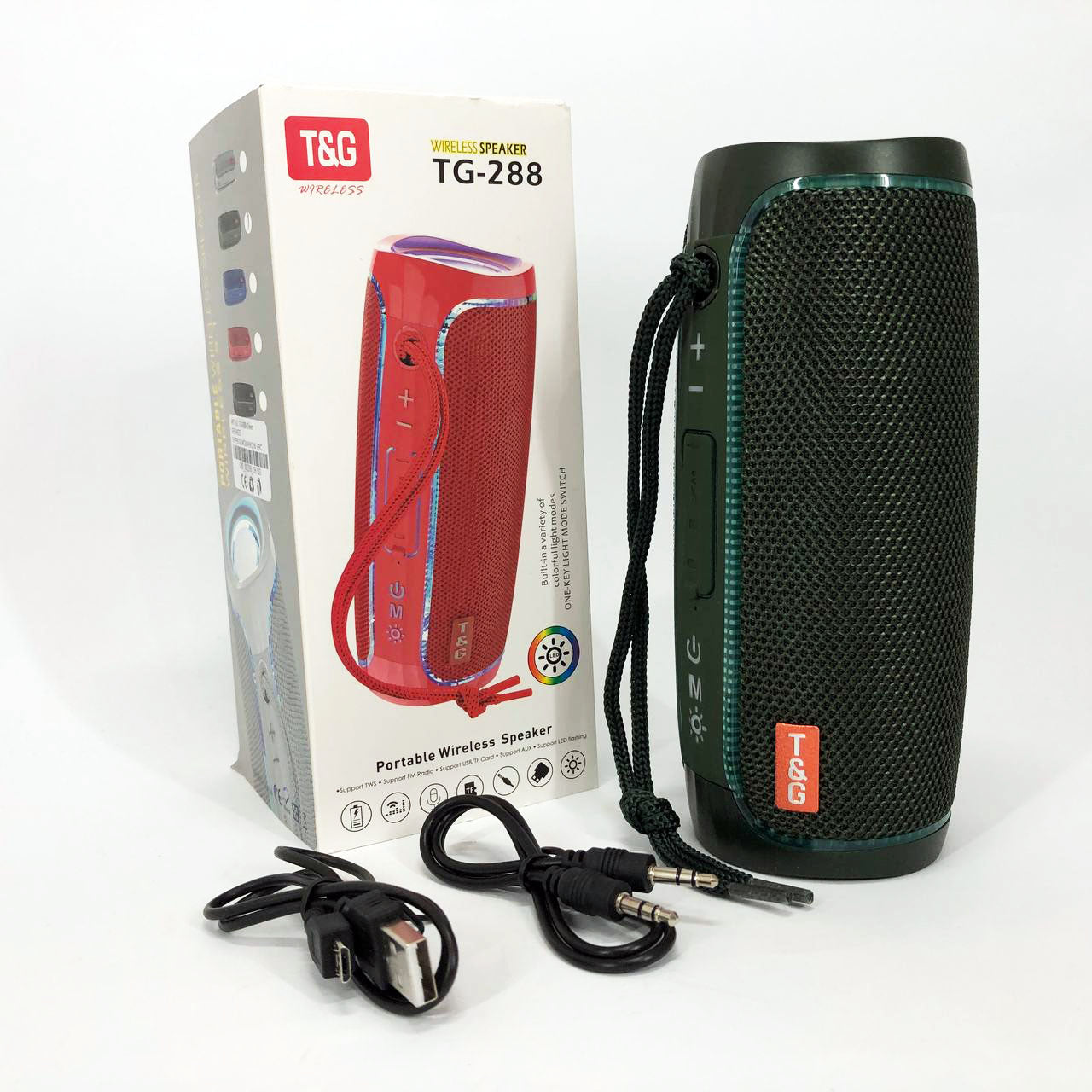 Портативная Bluetooth колонка с LED подсветкой TG288, аккумуляторная колонка для музыки. Цвет: зеленый