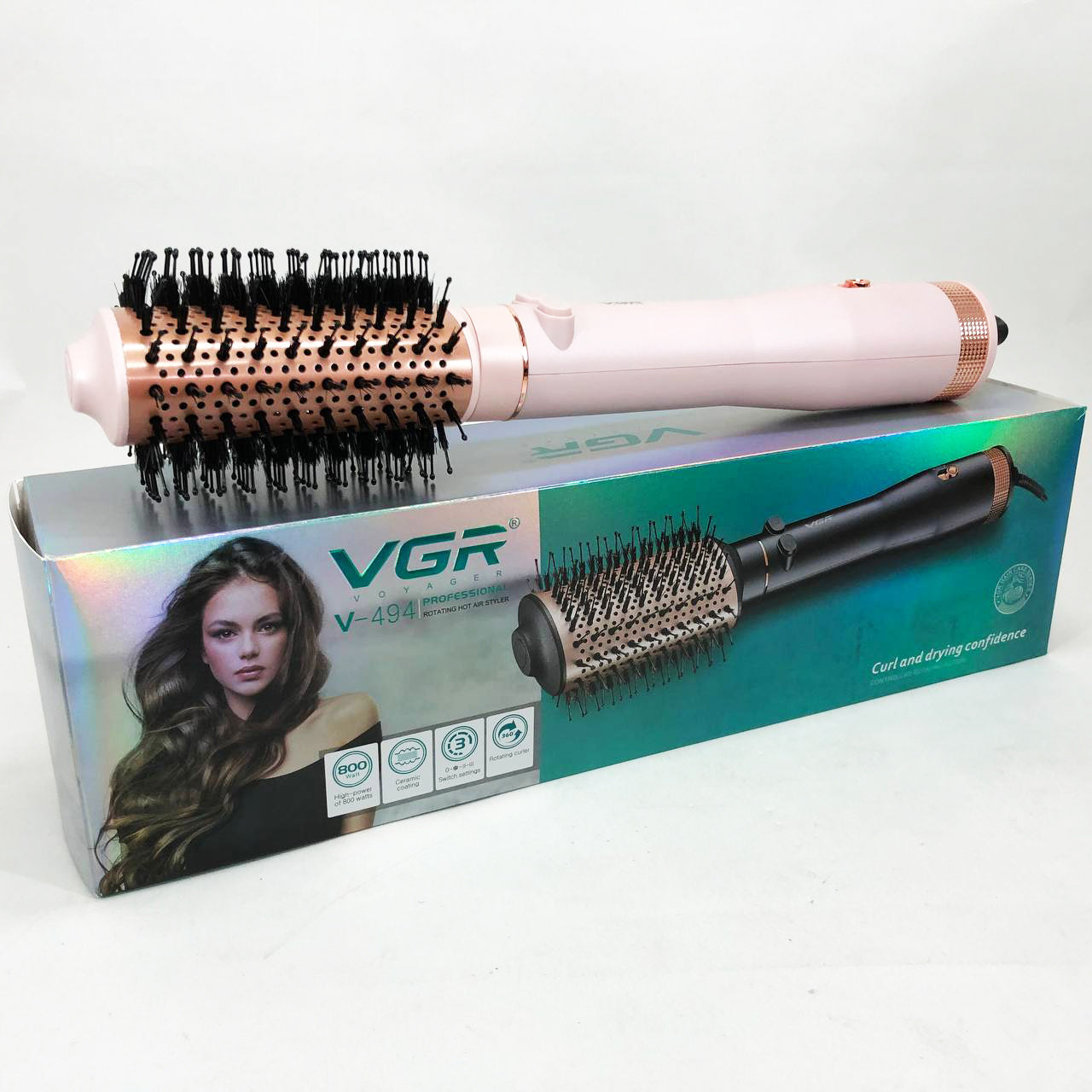 Электрический фен браш для укладки волос VGR V-494 2200 Вт. Цвет: розовый