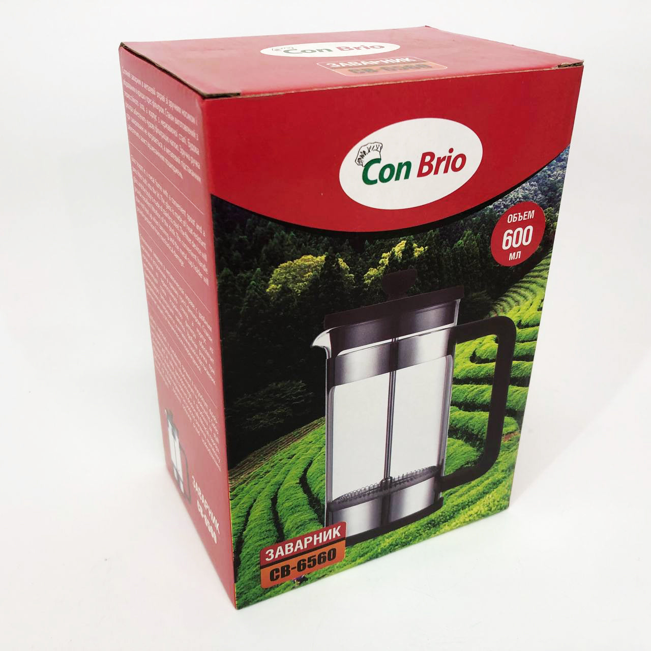 Френч-пресс Заварник для чая и кофе Con Brio CB-6560 600 мл, Чайник заварочный стеклянный качественный