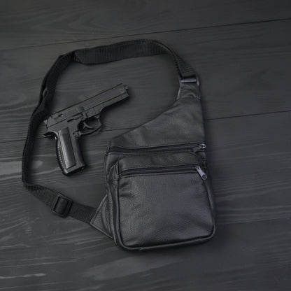 Мужская сумка из натуральной кожи, тактическая сумка - мессенджер черная, тактическая сумка на грудь