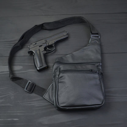 Мужская сумка из натуральной кожи, тактическая сумка - мессенджер черная, тактическая сумка на грудь