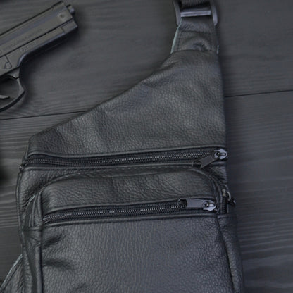 Мужская сумка из натуральной кожи, тактическая сумка - мессенджер черная, тактическая сумка на грудь