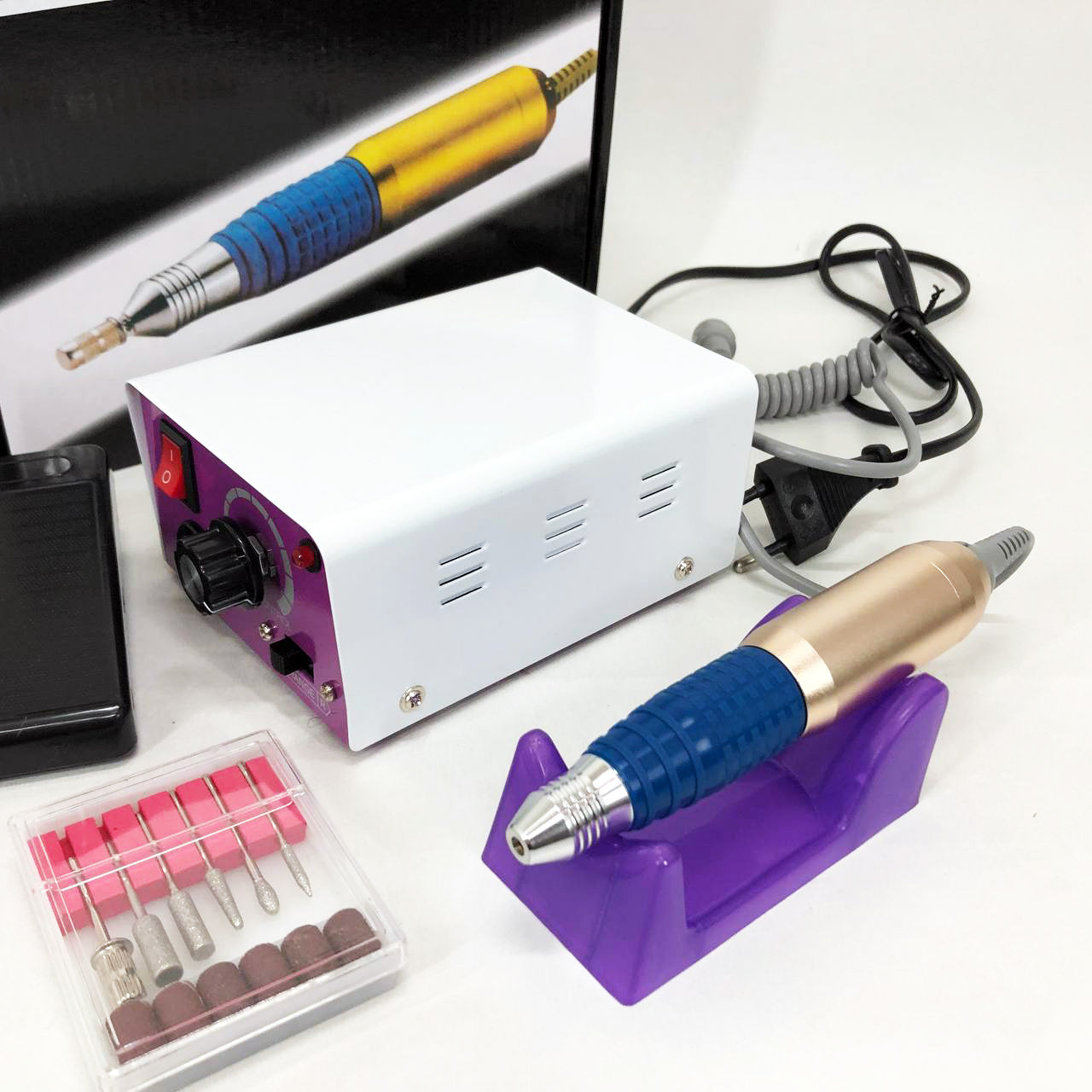 Фрезер для маникюра с педалью для ноги DM4, мощный маникюрный фрезер, фрезер с насадками для маникюра