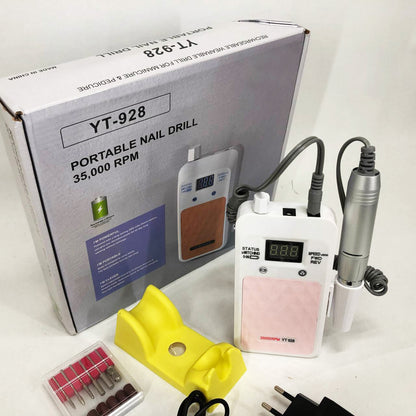 Портативный Фрезер для ногтей Nail Drill YT-928 аккумуляторный с индикатором заряда на 35 000 оборотов. Цвет: белый