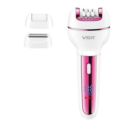 Женский беспроводной эпилятор 3в1 VGR V-732 для ног и зоны бикини с подсветкой и дисплеем. Цвет: розовый