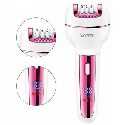 Женский беспроводной эпилятор 3в1 VGR V-732 для ног и зоны бикини с подсветкой и дисплеем. Цвет: розовый