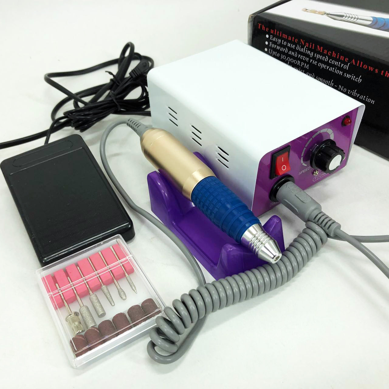 Фрезер для маникюра с педалью для ноги DM4, мощный маникюрный фрезер, фрезер с насадками для маникюра