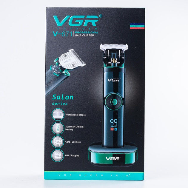 Универсальная машинка триммер для стрижки волос VGR V-671 аккумуляторный с набором насадок и LED дисплеем