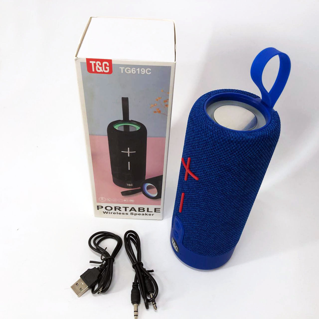 Портативная Bluetooth колонка TG619C FM-радио USB/TF с ремешком, блютуз колонка с подсветкой. Цвет: синий