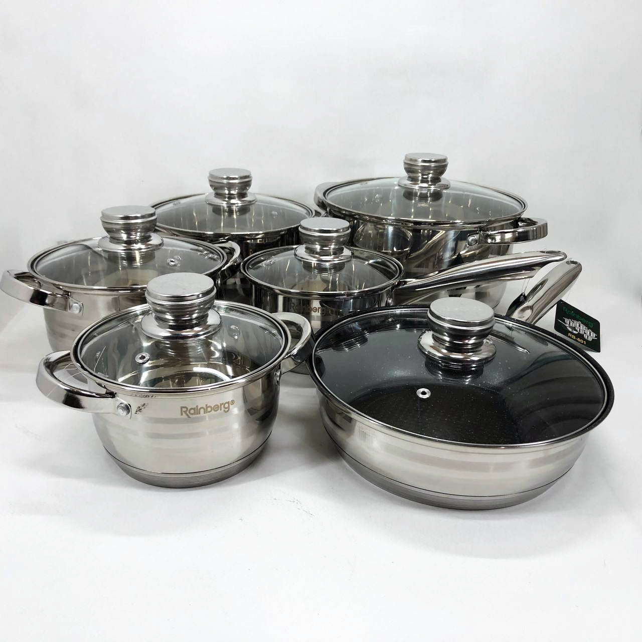 Набор посуды Rainberg RB-601 (12 предметов) из нержавеющей стали, кастрюли из нержавейки для плиты