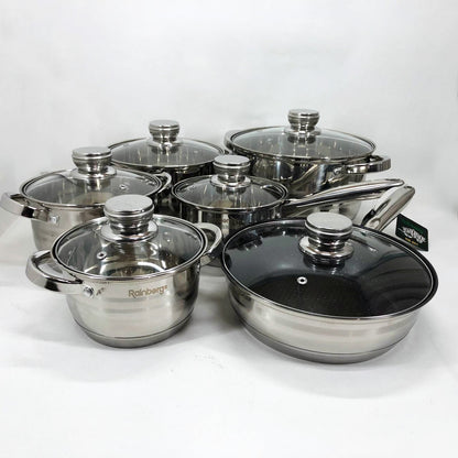 Набор посуды Rainberg RB-601 (12 предметов) из нержавеющей стали, кастрюли из нержавейки для плиты