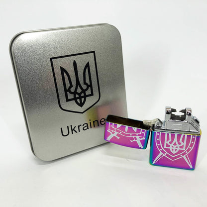 Дуговая электроимпульсная USB зажигалка Украина металлическая коробка HL-446. Цвет: хамелеон
