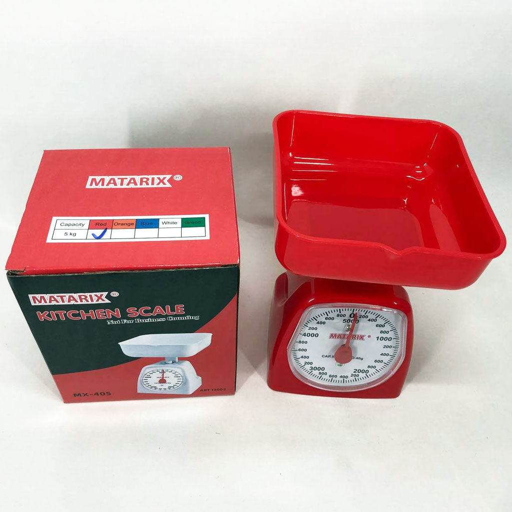 Весы кухонные механические MATARIX MX-405 5 кг, кухонные весы для взвешивания продуктов. Цвет: красный