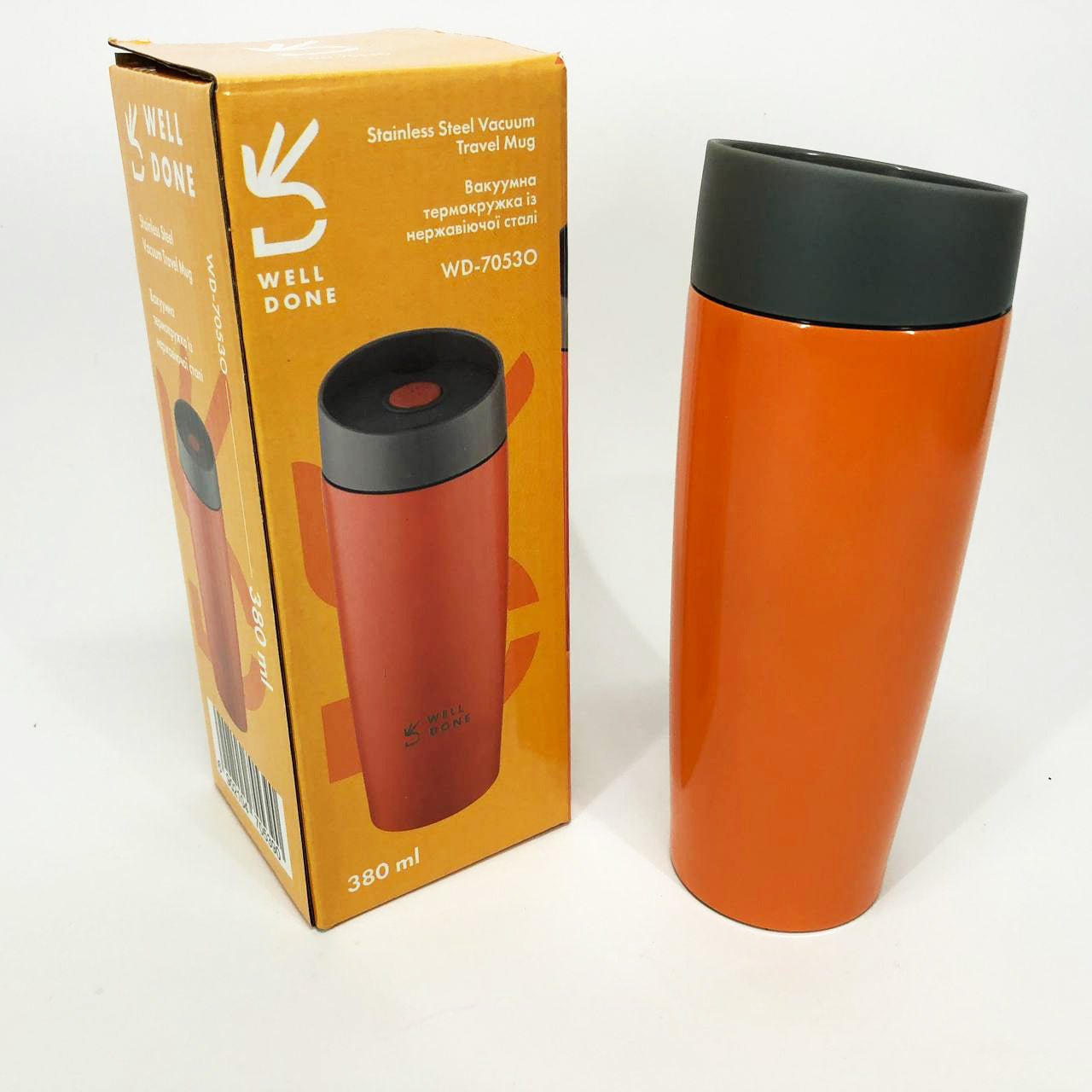 Термокружка Well Done WD-7053O вакуумная 380 мл, Качественный термос для дома. Цвет: оранжевый