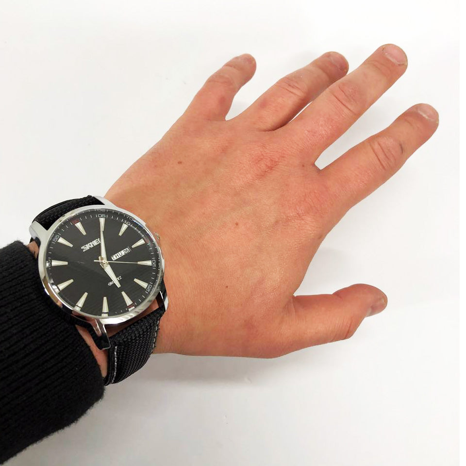 Часы наручные мужские SKMEI 9303SIBK, часы кварцевые мужские, стильные статусные наручные часы стрелочные