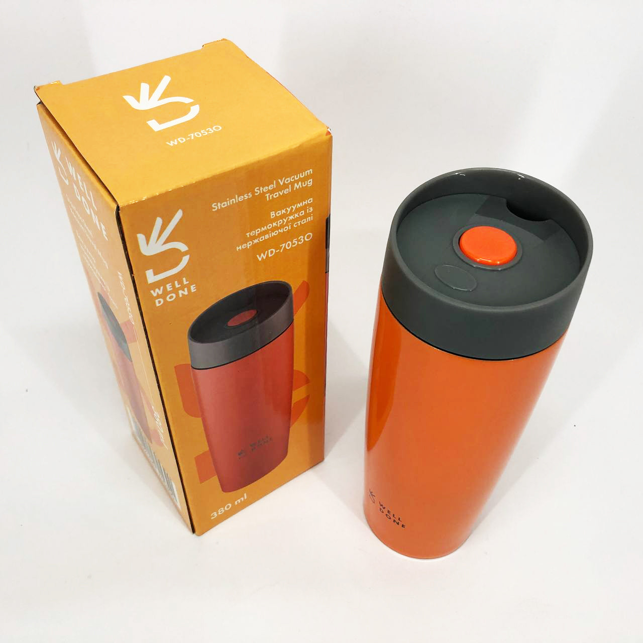 Термокружка Well Done WD-7053O вакуумная 380 мл, Качественный термос для дома. Цвет: оранжевый