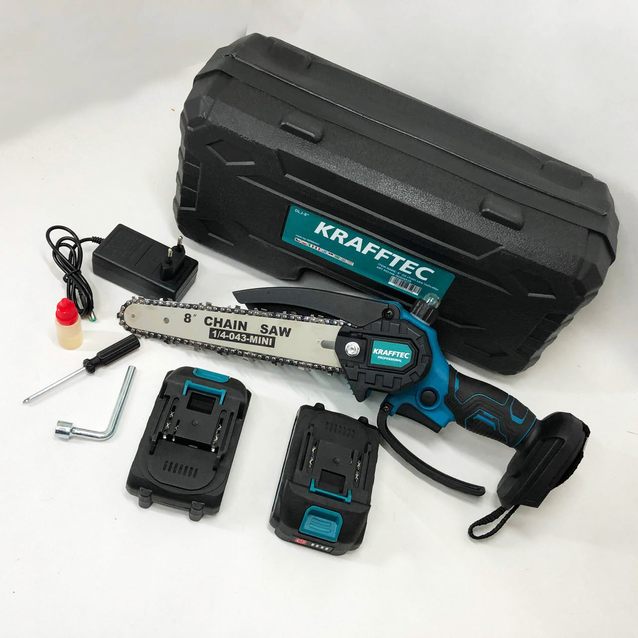 Аккумуляторная цепная мини пила 20 см в кейсе Krafftec (36V 4 Ач) + 2 аккумулятор и индикатором заряда