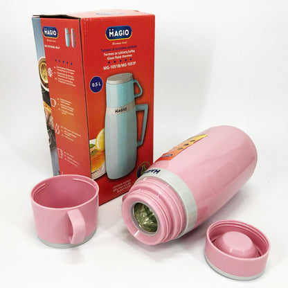 Термос Magio MG-1051P со стеклянной колбой, Термос для питьевой воды, термос для дома. Цвет: розовый