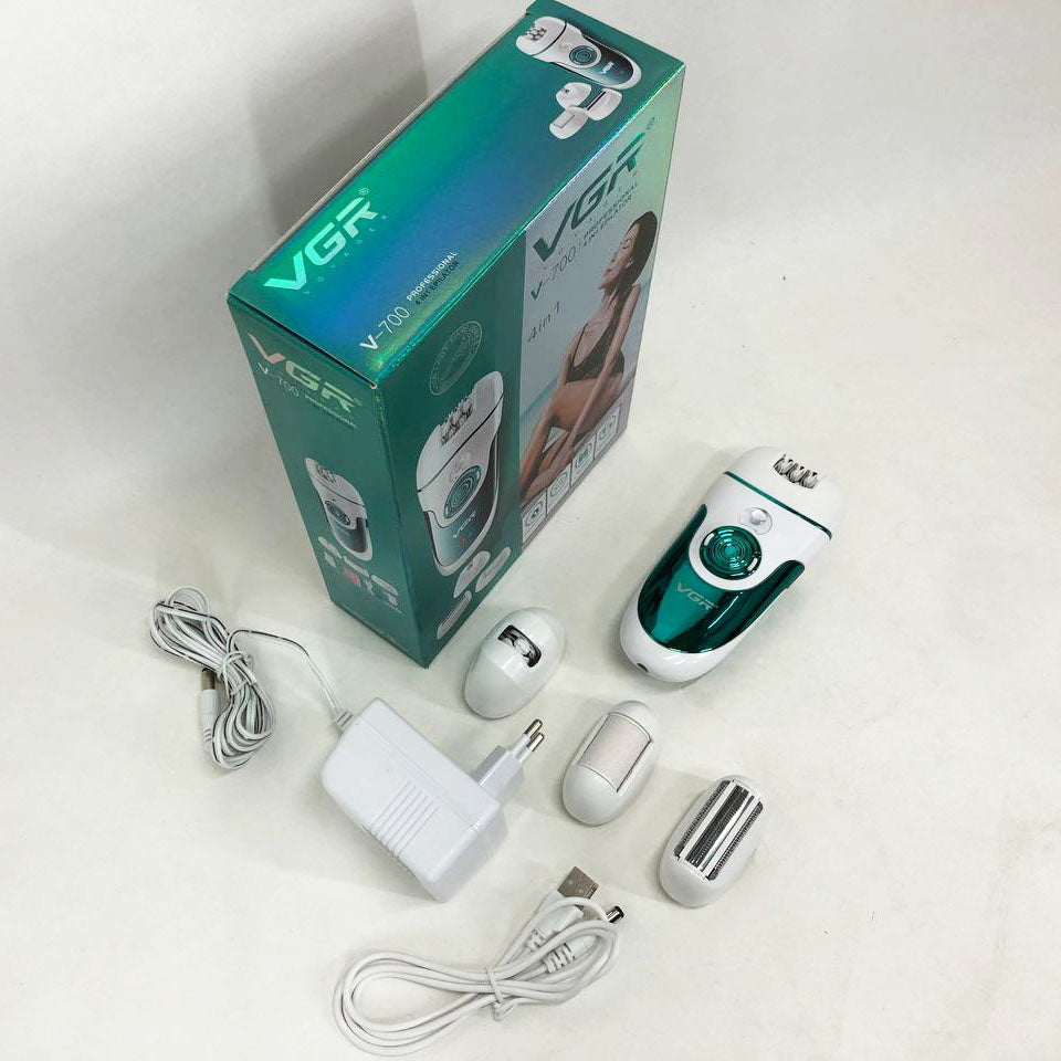 Эпилятор VGR V-700 Женский беспроводной с подсветкой для ног и зоны бикини, пемза, электробритва для ног