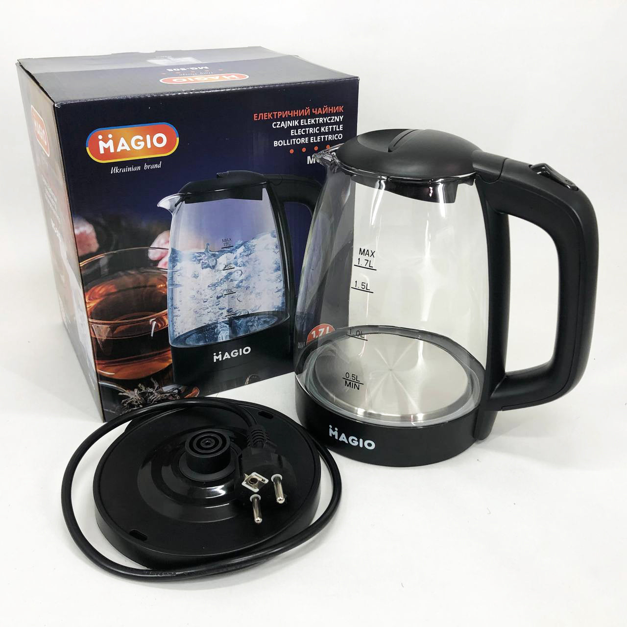 Электрочайник Magio MG-505, чайник прозрачный с подсветкой, стильный электрический чайник