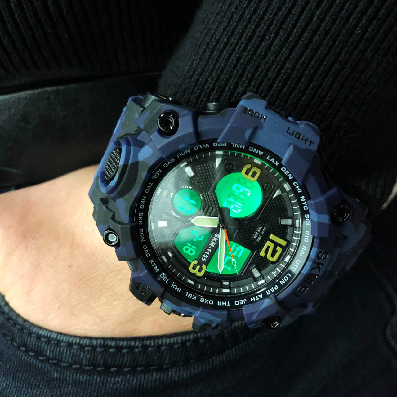 Часы наручные мужские SKMEI 1155BCMBU, армейские часы противоударные, мужские тактические часы