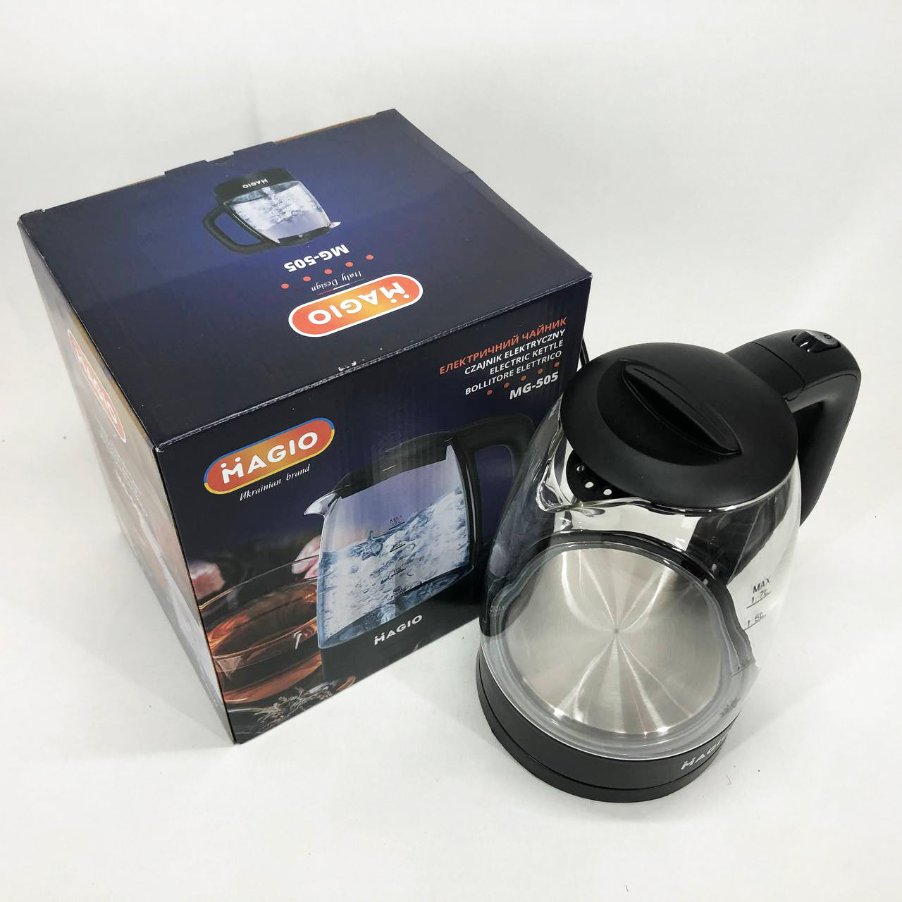 Электрочайник Magio MG-505, чайник прозрачный с подсветкой, стильный электрический чайник