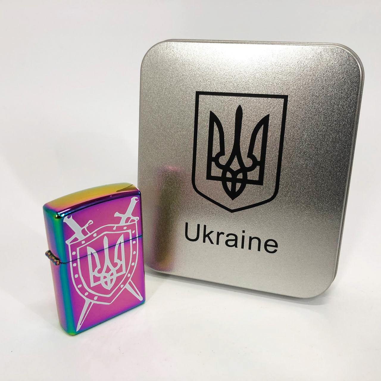 Дуговая электроимпульсная USB зажигалка Украина металлическая коробка HL-446. Цвет: хамелеон