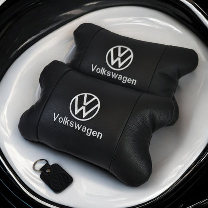 Набор подушек 2шт в авто Volkswagen из натуральной кожи, на подголовник в машину, Автомобильная подушка