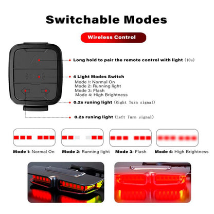 Задний габаритный велофонарь с поворотами XA-817, дистанционный пульт, Стоп-сигнал на раму велосипеда