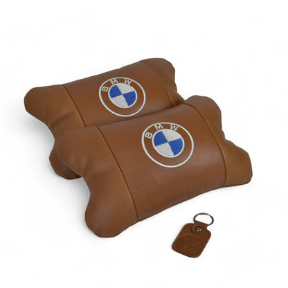 Комплект автоподушек 2шт из натуральной коричневой кожи для BMW. Ортопедическая подушка в авто БМВ