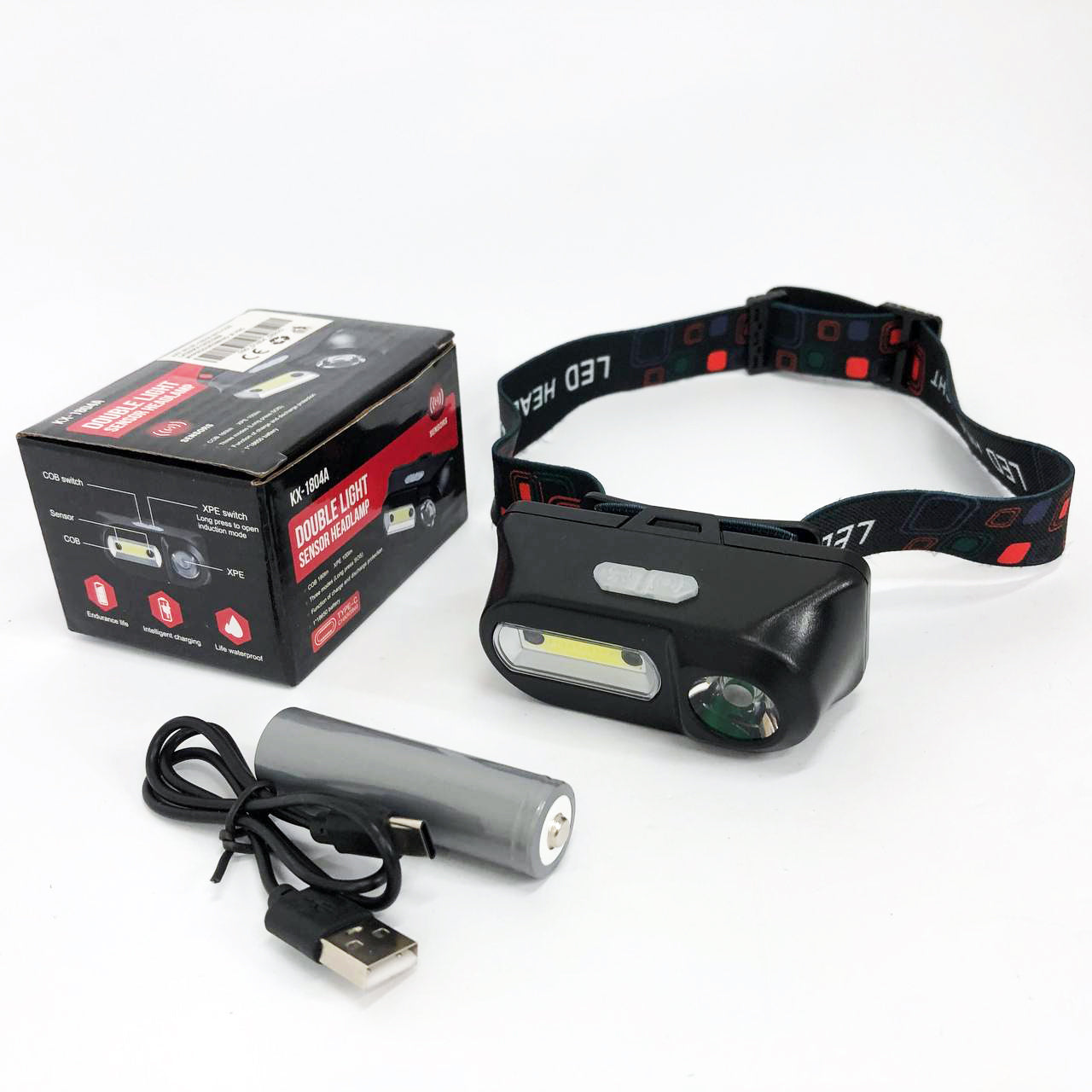 Фонарь налобный BL-1804A COB XPE с датчиком движения, Фонарь аккумуляторный для рыбалки