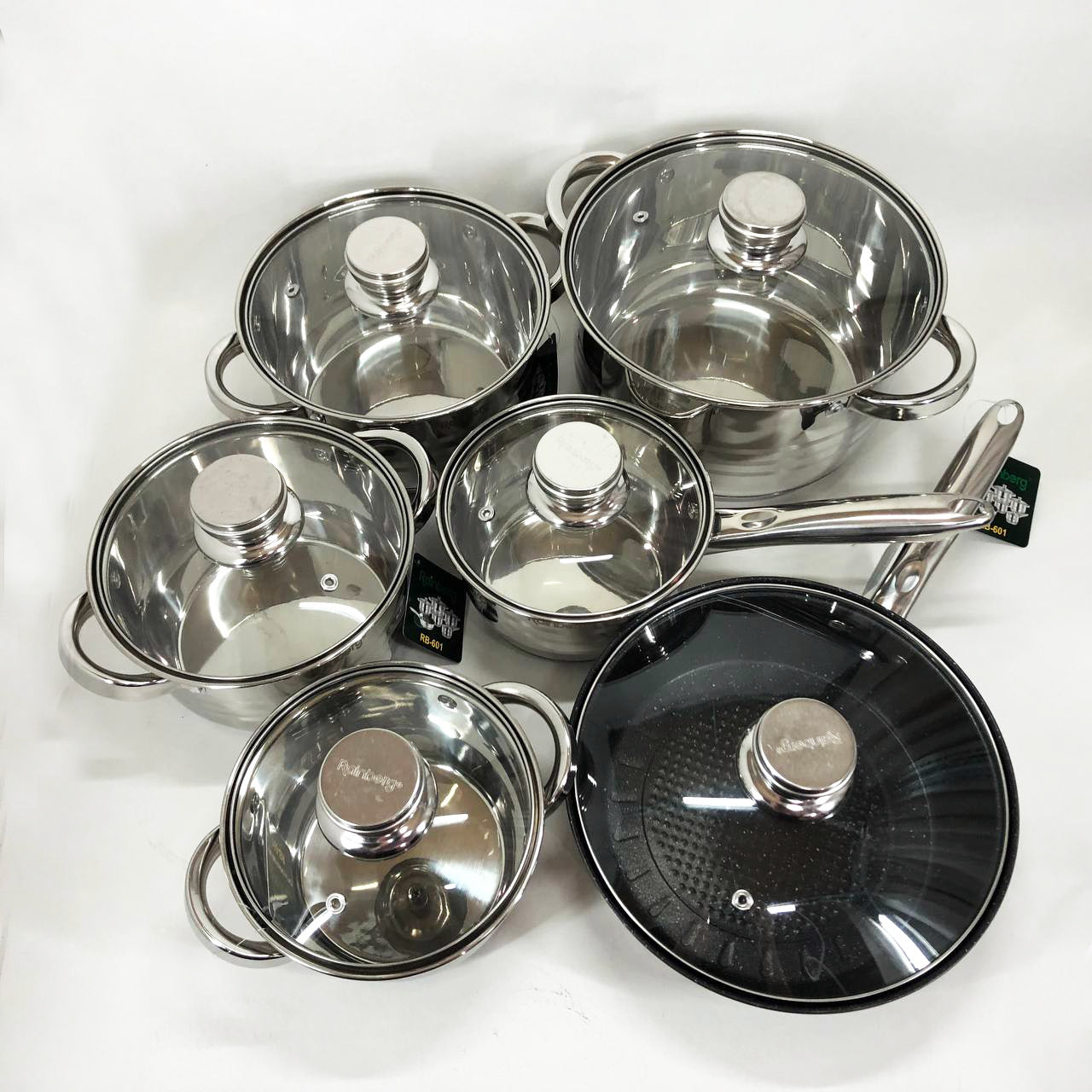 Набор посуды Rainberg RB-601 (12 предметов) из нержавеющей стали, кастрюли из нержавейки для плиты