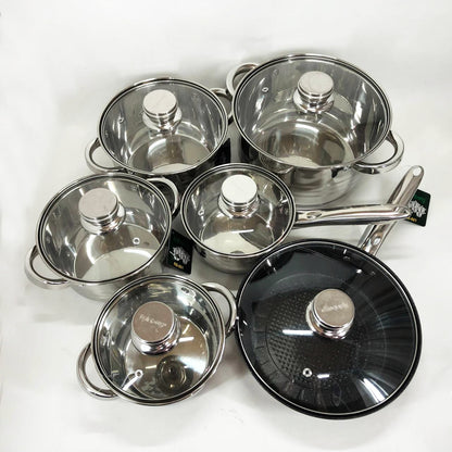 Набор посуды Rainberg RB-601 (12 предметов) из нержавеющей стали, кастрюли из нержавейки для плиты